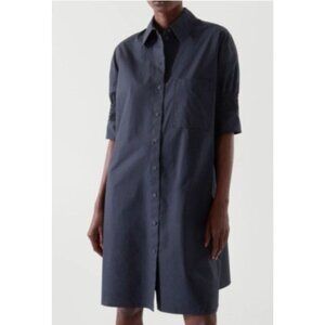 COS Women 6 Black Shirt Dress Button Pockets Puff Sleeve Minimalist Quiet Luxury